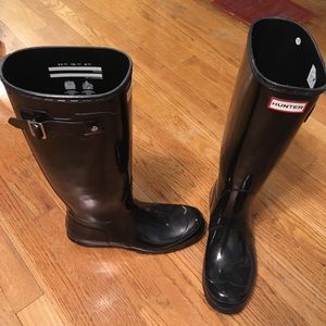 Hunter original knee high gloss black rain boots